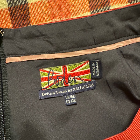 Unworn Boden wool pencil skirt US 12 cream navy salmon pink plaid - Picture 3 of 8